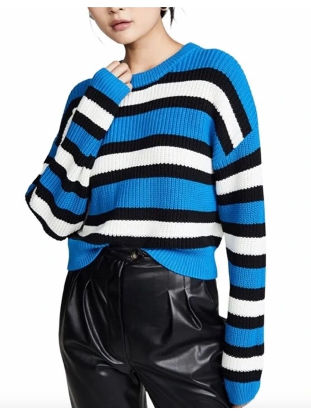 A.L.C. Matthews Cotton Knit Sweater Blue Black White Stripe XS